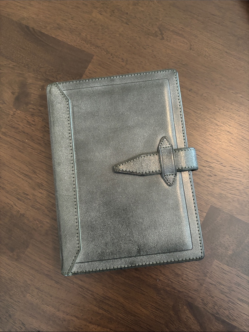 Davinci Personal Rings Bible Size Green Grey Leather Planner Notebook Cover NEW